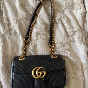 Gucci Black Quilted Leather Shoulder Bag with Gold Chain
